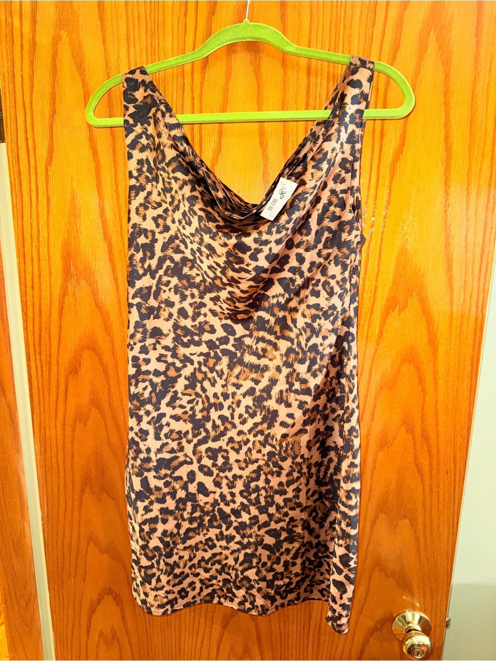 NWT Olivaceous Leopard-Print Satin Slip Dress in Brown & Black